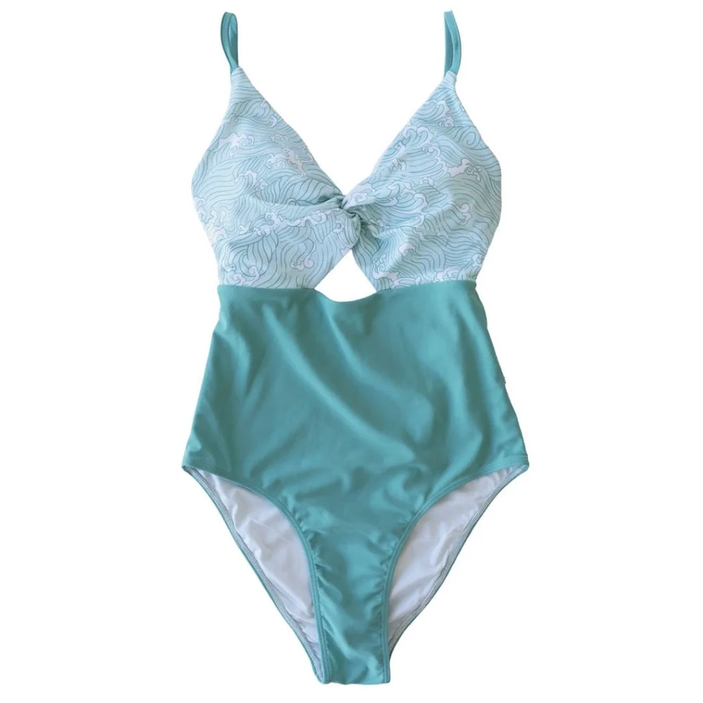 Caden Lane Light Mint Green White One-Piece Swimsuit Sz XL Spf50 New_2